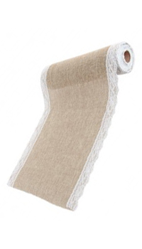 CHEMIN DE TABLE JUTE ET DENTELLE - chemins de table - Décos tables - Mariages, baptêmes, communions - Fête en Fête - Déguisements, mariages, baptêmes, articles de fête, halloween 