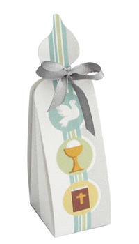 BOITE COMMUNION BOUGIE GRISE - Spécial communion - Contenants à dragées - Mariages, baptêmes, communions - Fête en Fête - Déguisements, mariages, baptêmes, articles de fête, halloween 