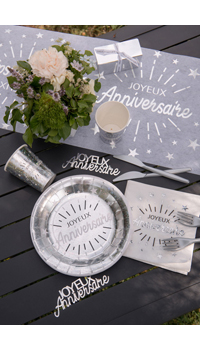 ASSIETTES ANNIVERSAIRE ARGENT, LOT DE 10 - Décorations - Anniversaires - Fêtes et anniversaires - Fête en Fête - Déguisements, mariages, baptêmes, articles de fête, halloween 