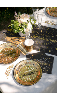 ASSIETTES ANNIVERSAIRE OR, LOT DE 10 - Assiettes, couverts et plateaux - Vaisselle et emballages - Fête en Fête - Déguisements, mariages, baptêmes, articles de fête, halloween 