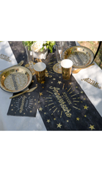 CHEMIN DE TABLE ANNIVERSAIRE NOIR/OR - Décorations - Anniversaires - Fêtes et anniversaires - Fête en Fête - Déguisements, mariages, baptêmes, articles de fête, halloween 