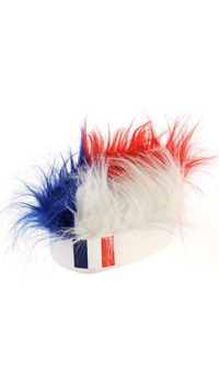 COIFFE AVEC CHEVEUX TRICOLORE - Accessoires du supporter - Articles supporters et drapeaux - Fête en Fête - Déguisements, mariages, baptêmes, articles de fête, halloween 