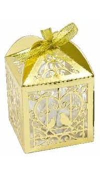 BOITE AJOUTEE COEUR ET COLOMBES OR - Boites et contenants, plastique, carton - Contenants à dragées - Mariages, baptêmes, communions - Fête en Fête - Déguisements, mariages, baptêmes, articles de fête, halloween 