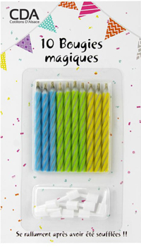 BOUGIES MAGIQUES, PAQUET DE 10 - Farces, attrapes et jeux - Magie jonglerie farces loto - Fête en Fête - Déguisements, mariages, baptêmes, articles de fête, halloween 