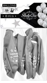 BALLONS ANNIVERSAIRE ARGENT, SAC DE 8 - Guirlandes, lampions, ballons, déco - Fêtes - Fêtes et anniversaires - Fête en Fête - Déguisements, mariages, baptêmes, articles de fête, halloween 