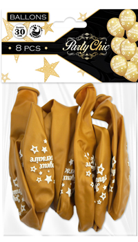 BALLONS ANNIVERSAIRE OR, SAC DE 8 - Décorations - Anniversaires - Fêtes et anniversaires - Fête en Fête - Déguisements, mariages, baptêmes, articles de fête, halloween 