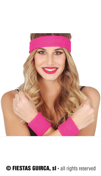 SET BANDEAU ET POIGNETS FLUO ROSE - bandeaux et bandanas - Accessoires - Déguisements et accessoires - Fête en Fête - Déguisements, mariages, baptêmes, articles de fête, halloween 
