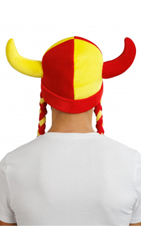 CHAPEAU A CORNES ET TRESSES ROUGE ET JAUNE - Accessoires du supporter - Articles supporters et drapeaux - Fête en Fête - Déguisements, mariages, baptêmes, articles de fête, halloween 
