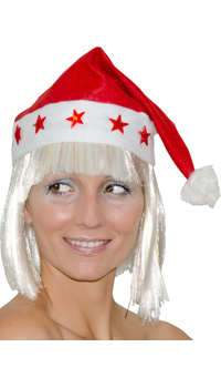 BONNET NOEL AVEC ETOILES CLIGNOTANTES - Costumes et accessoires - Noël - Fête en Fête - Déguisements, mariages, baptêmes, articles de fête, halloween 