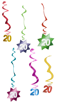 SUSPENSIONS METALLISEES 20 ANS, LOT DE 6 - Décorations - Anniversaires - Fêtes et anniversaires - Fête en Fête - Déguisements, mariages, baptêmes, articles de fête, halloween 