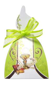 BOITE COMMUNION BOUGIE VERTE - Spécial communion - Contenants à dragées - Mariages, baptêmes, communions - Fête en Fête - Déguisements, mariages, baptêmes, articles de fête, halloween 