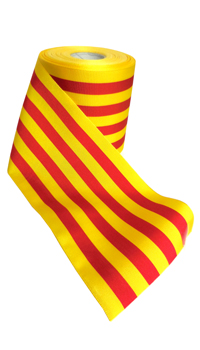 RUBAN CATALAN 100mm, LE M - Décorations catalanes - Catalans - Articles supporters et drapeaux - Fête en Fête - Déguisements, mariages, baptêmes, articles de fête, halloween 