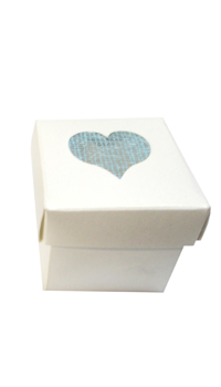 BOITE BLANC IRISE COEUR BLEU - Boites et contenants, plastique, carton - Contenants à dragées - Mariages, baptêmes, communions - Fête en Fête - Déguisements, mariages, baptêmes, articles de fête, halloween 