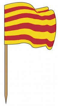 PIQUE MINI DRAPEAU CATALAN, PAQUET DE 144 - Décorations catalanes - Catalans - Articles supporters et drapeaux - Fête en Fête - Déguisements, mariages, baptêmes, articles de fête, halloween 