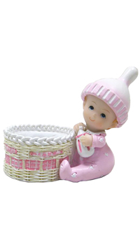 BEBE FILLE PANIER H.9cm - Spécial baptême - Contenants à dragées - Mariages, baptêmes, communions - Fête en Fête - Déguisements, mariages, baptêmes, articles de fête, halloween 